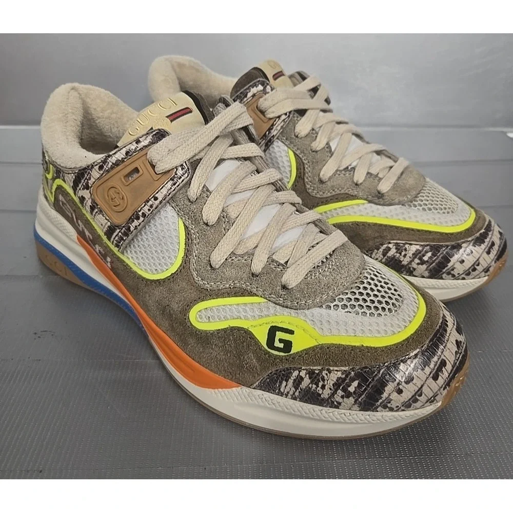 Authentic Gucci Ultrapace Sneakers Leather Snake Italy Size 36.5/6 US Womens